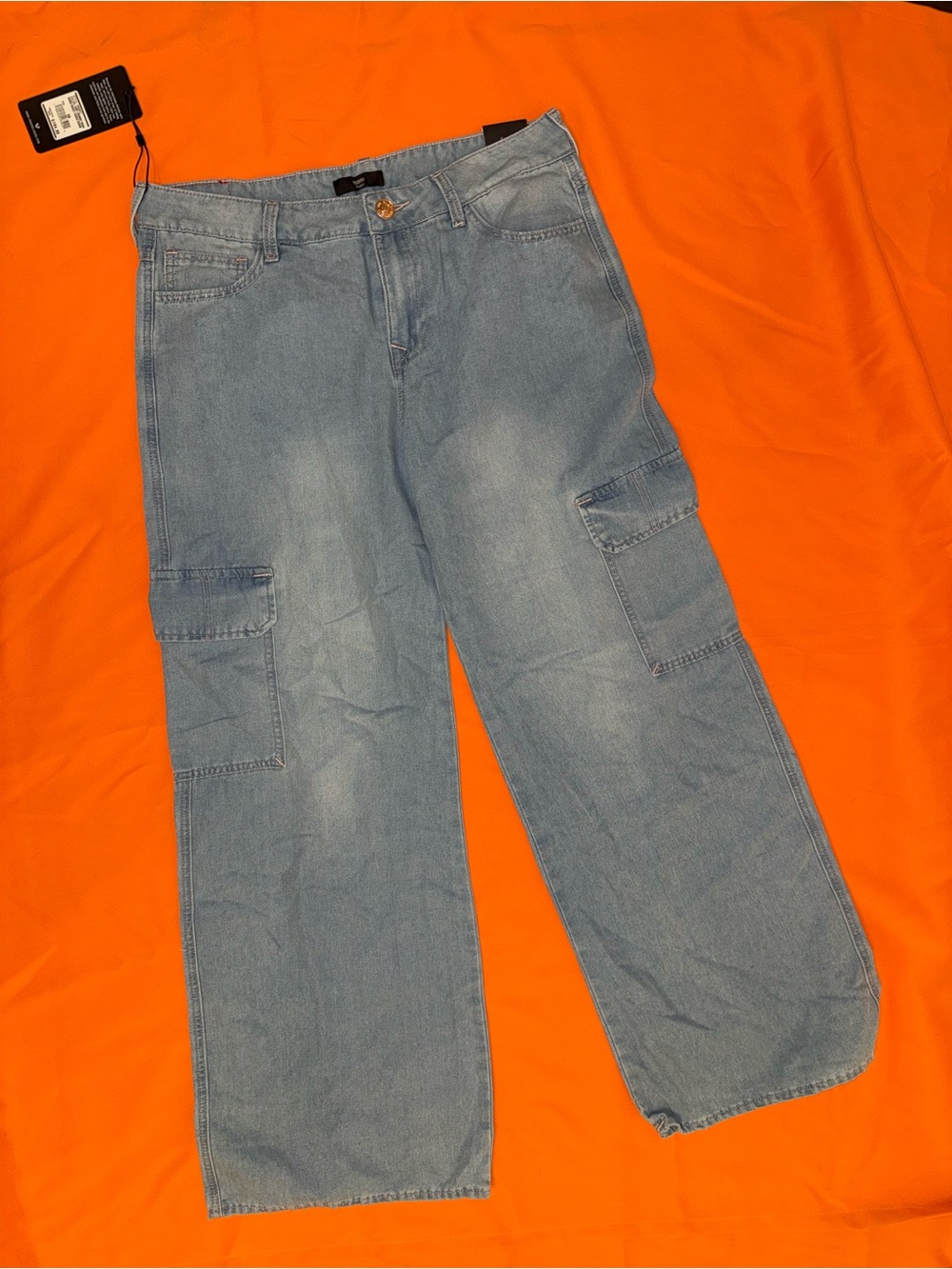 True Religion Light Blue Wide Leg Cargo Jeans